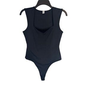 BP. M Black Ribbed Sweetheart neckline Bodysuit Thong Snap Stretchy Nylon